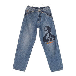 Y2K Hip-Hop Makaveli Branded Tupac Baggy Jeans Men 32 Blue Denim Vintage Graphic